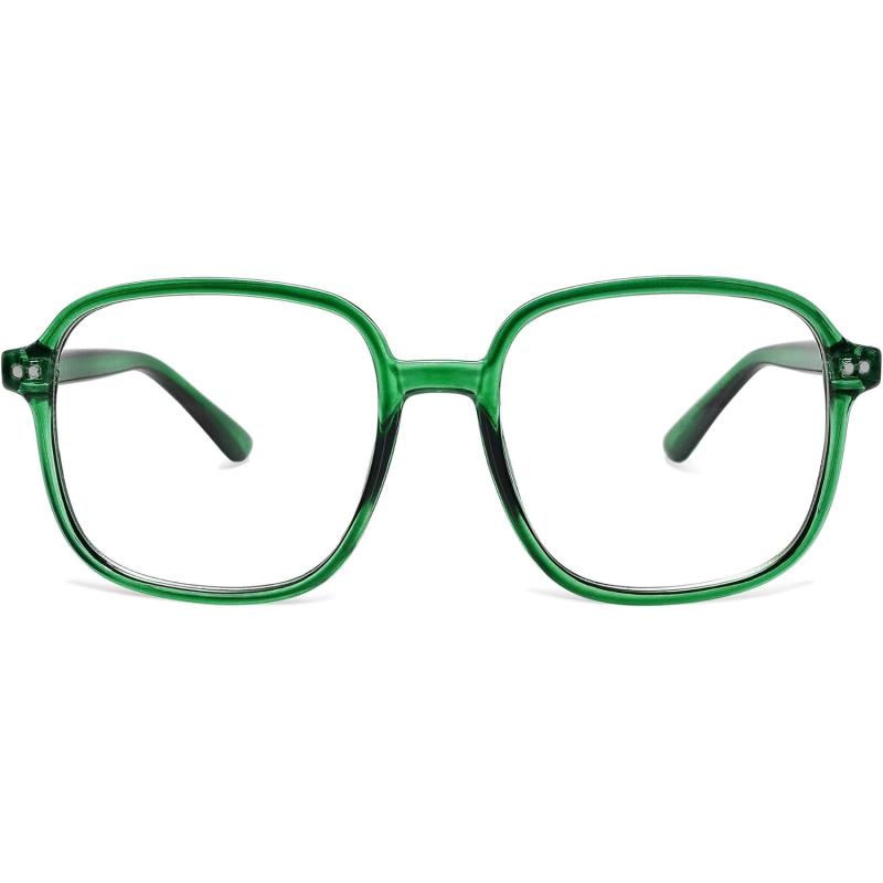 SOJOS Square Blue Light Blocking Glasses Oversized for Women TR90 Frame Filter SJ5081C7 Crystal Dark Green Frame