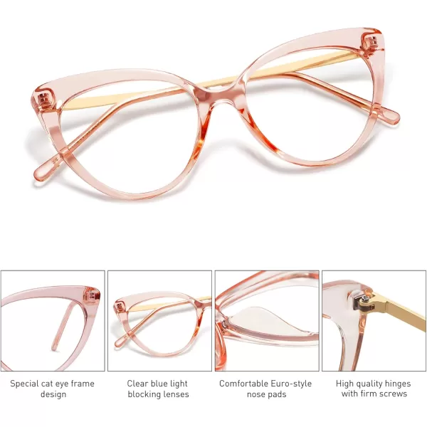 SOJOS Cateye Blue Light Blocking Glasses Women Anti Eye Strain Computer Glasses Non Prescription SJ5056C5 Crystal Pink Frame