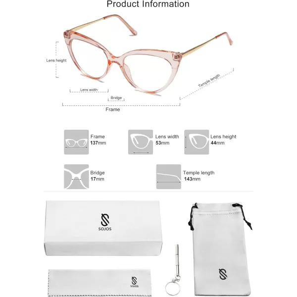 SOJOS Cateye Blue Light Blocking Glasses Women Anti Eye Strain Computer Glasses Non Prescription SJ5056C5 Crystal Pink Frame