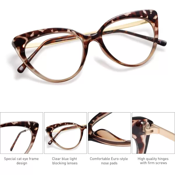 SOJOS Cateye Blue Light Blocking Glasses Women Anti Eye Strain Computer Glasses Non Prescription SJ5056C8 Grey Tortoise Frame