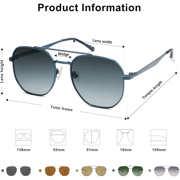 SOJOS Classic Retro Square Aviator Sunglasses for Women Men Hexagonal Frame UV400 Lenses SJ1222BlueGradient Blue