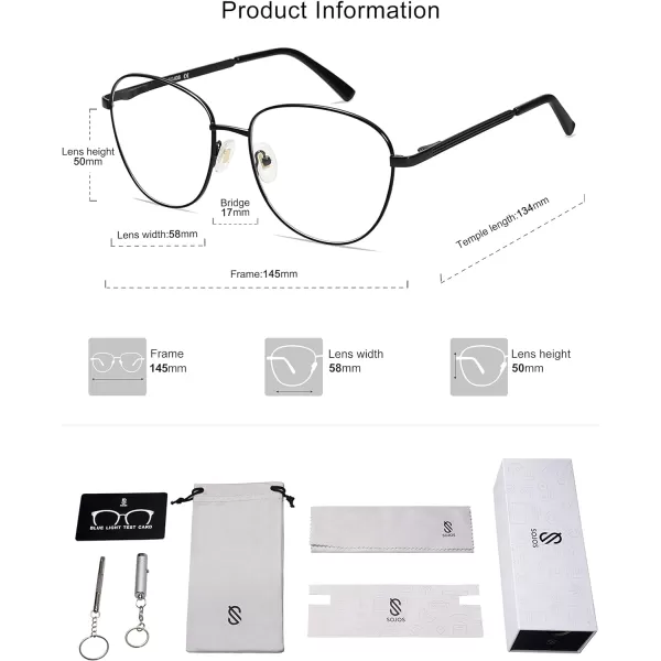 SOJOS Oversized Aviator Blue Light Blocking Glasses for Women Men Metal Frame Clear Lens Eyeglasses SJ5098Matte Black