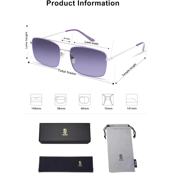 SOJOS Retro Rectangle Sunglasses for Women Men Vintage Rectangular Metal Frame Unisex Sun Glasses SJ1202SilveramppurplePurple