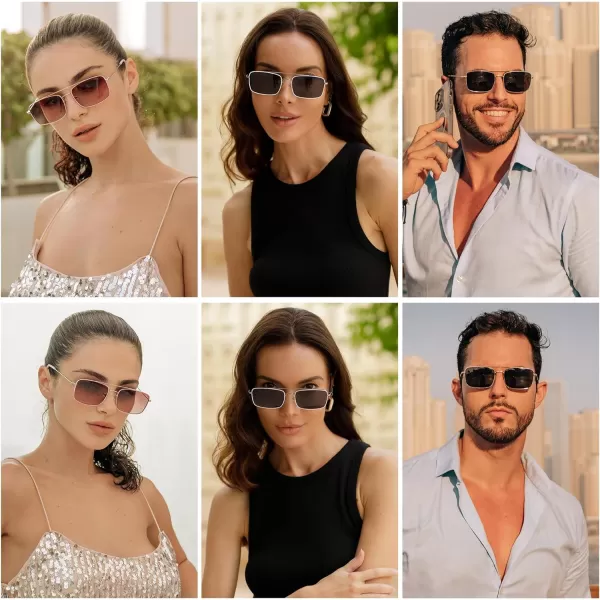 SOJOS Retro Rectangle Sunglasses for Women Men Vintage Rectangular Metal Frame Unisex Sun Glasses SJ1202SilveramppurplePurple