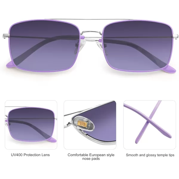 SOJOS Retro Rectangle Sunglasses for Women Men Vintage Rectangular Metal Frame Unisex Sun Glasses SJ1202SilveramppurplePurple