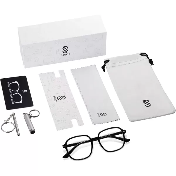 SOJOS Square Blue Light Blocking Glasses Oversized for Women TR90 Frame Filter SJ5081C1 Black Frame
