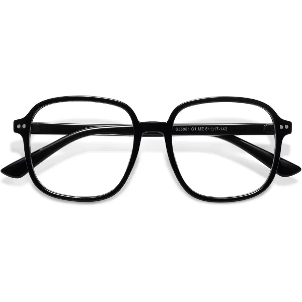SOJOS Square Blue Light Blocking Glasses Oversized for Women TR90 Frame Filter SJ5081C1 Black Frame