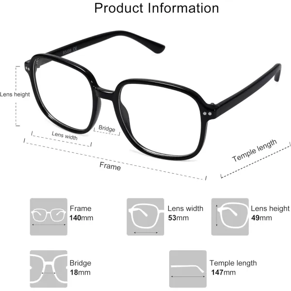 SOJOS Square Blue Light Blocking Glasses Oversized for Women TR90 Frame Filter SJ5081C1 Black Frame