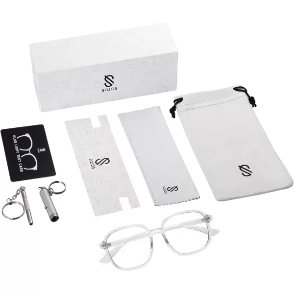 SOJOS Square Blue Light Blocking Glasses Oversized for Women TR90 Frame Filter SJ5081C2 Crystal Frame