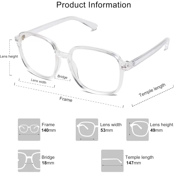 SOJOS Square Blue Light Blocking Glasses Oversized for Women TR90 Frame Filter SJ5081C2 Crystal Frame