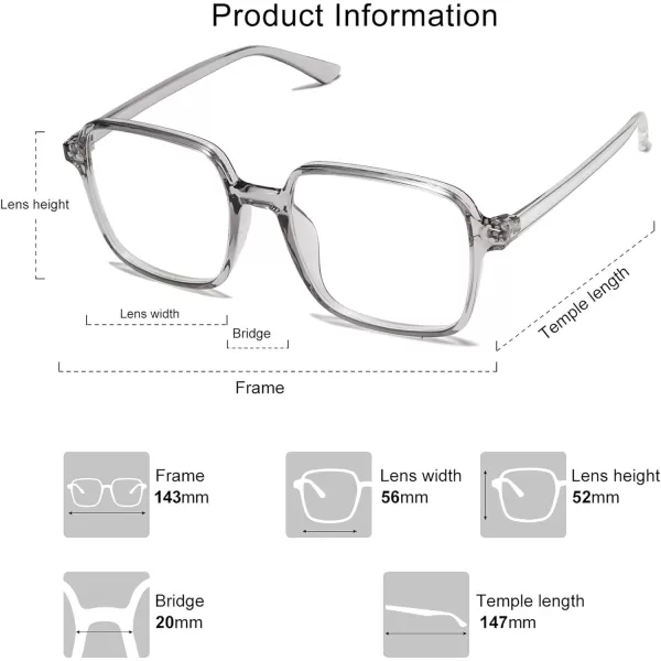 SOJOS Square Blue Light Blocking Glasses Oversized for Women TR90 Frame Filter SJ5081C3 Crystal Grey Frame