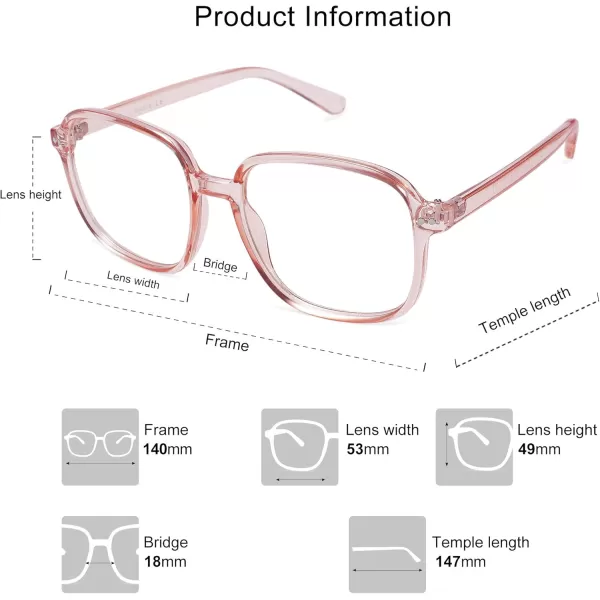 SOJOS Square Blue Light Blocking Glasses Oversized for Women TR90 Frame Filter SJ5081C4 Crystal Pink Frame