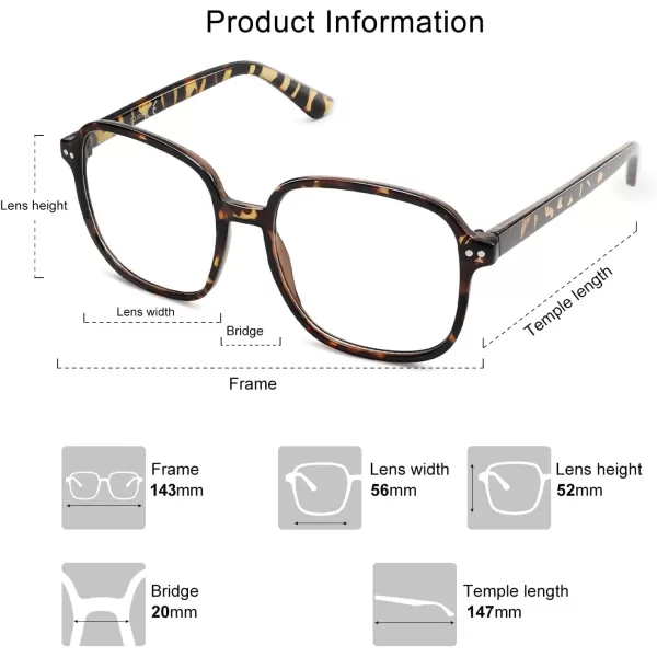 SOJOS Square Blue Light Blocking Glasses Oversized for Women TR90 Frame Filter SJ5081C5 Tortoise Frame