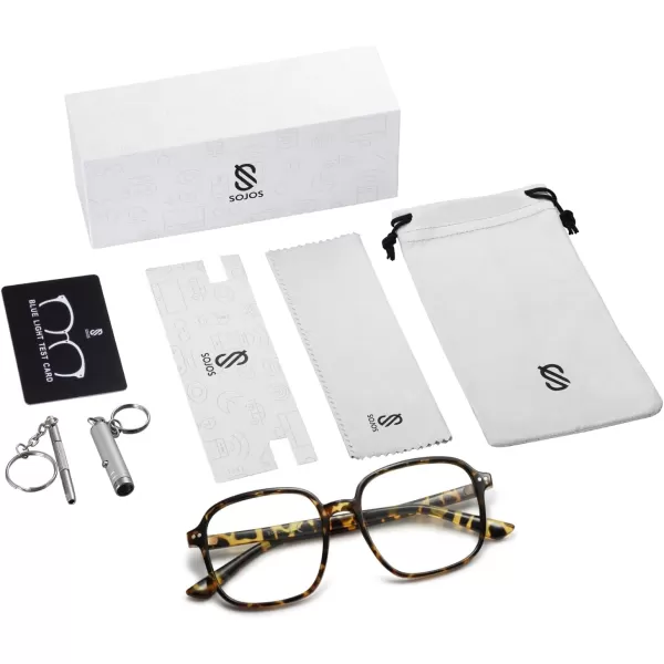 SOJOS Square Blue Light Blocking Glasses Oversized for Women TR90 Frame Filter SJ5081C5 Tortoise Frame