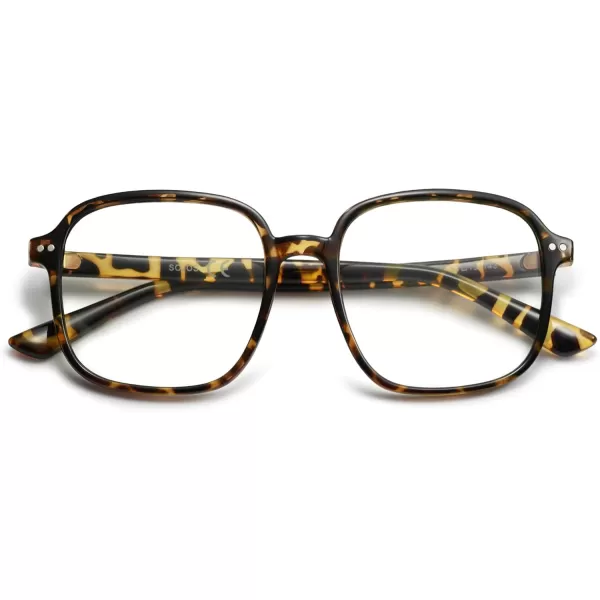 SOJOS Square Blue Light Blocking Glasses Oversized for Women TR90 Frame Filter SJ5081C5 Tortoise Frame