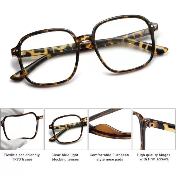 SOJOS Square Blue Light Blocking Glasses Oversized for Women TR90 Frame Filter SJ5081C5 Tortoise Frame