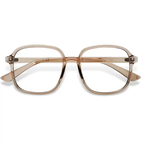 SOJOS Square Blue Light Blocking Glasses Oversized for Women TR90 Frame Filter SJ5081C6 Crystal Brown Frame