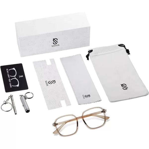 SOJOS Square Blue Light Blocking Glasses Oversized for Women TR90 Frame Filter SJ5081C6 Crystal Brown Frame