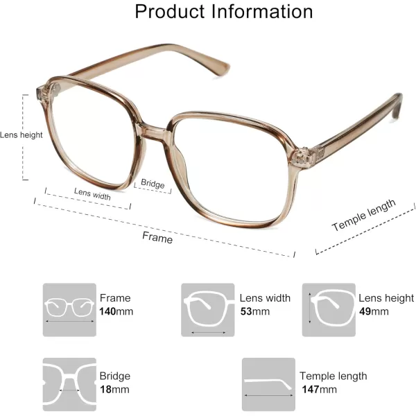 SOJOS Square Blue Light Blocking Glasses Oversized for Women TR90 Frame Filter SJ5081C6 Crystal Brown Frame