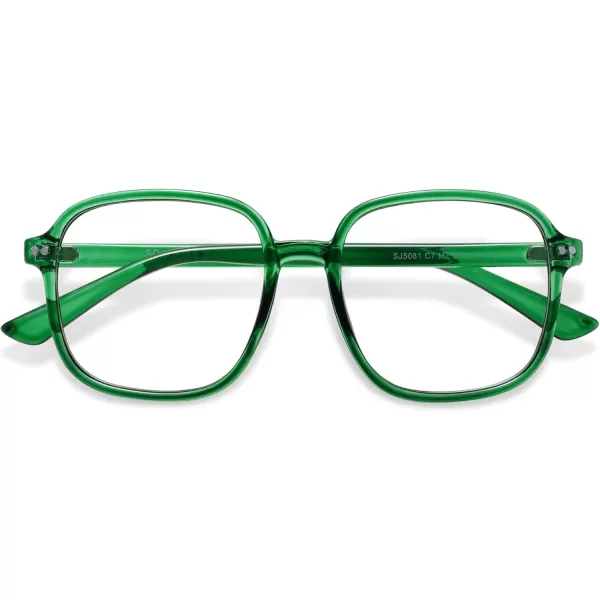 SOJOS Square Blue Light Blocking Glasses Oversized for Women TR90 Frame Filter SJ5081C7 Crystal Dark Green Frame
