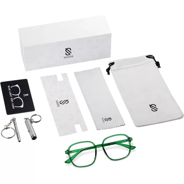 SOJOS Square Blue Light Blocking Glasses Oversized for Women TR90 Frame Filter SJ5081C7 Crystal Dark Green Frame