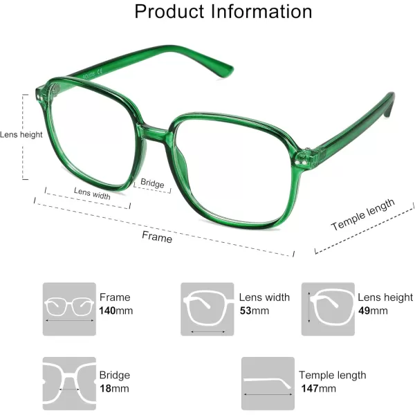 SOJOS Square Blue Light Blocking Glasses Oversized for Women TR90 Frame Filter SJ5081C7 Crystal Dark Green Frame