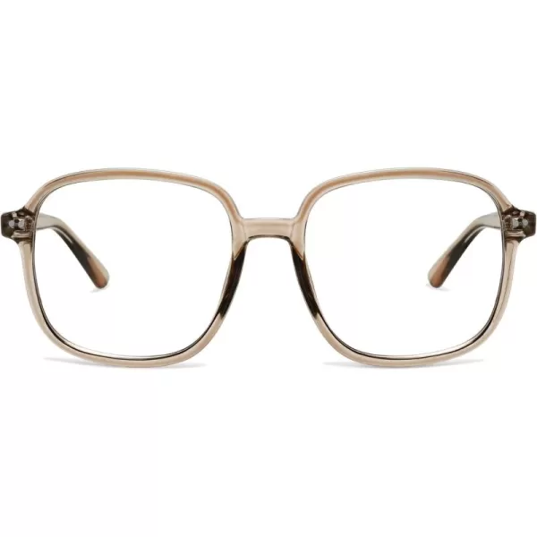 SOJOS Square Blue Light Blocking Glasses Oversized for Women TR90 Frame Filter SJ5081C6 Crystal Brown Frame