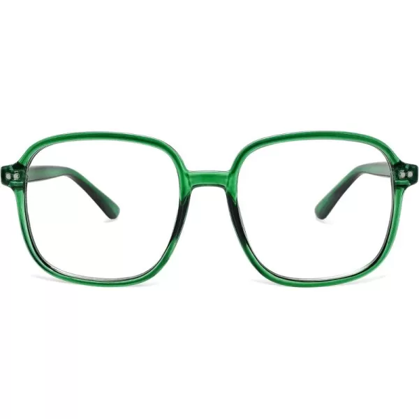 SOJOS Square Blue Light Blocking Glasses Oversized for Women TR90 Frame Filter SJ5081C7 Crystal Dark Green Frame