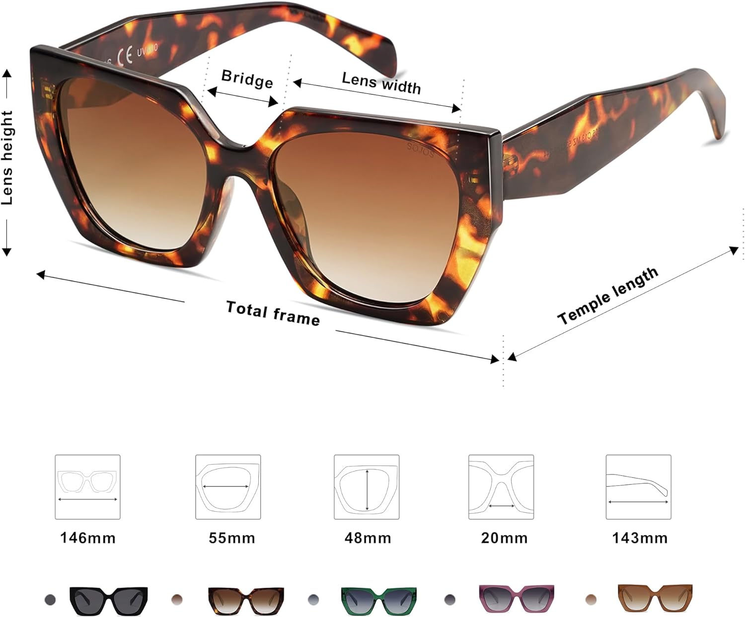 SOJOS Retro Cateye Polarized Oversized Sunglasses Womens Vintage Square Designer SunniesBrown TortoiseBrown