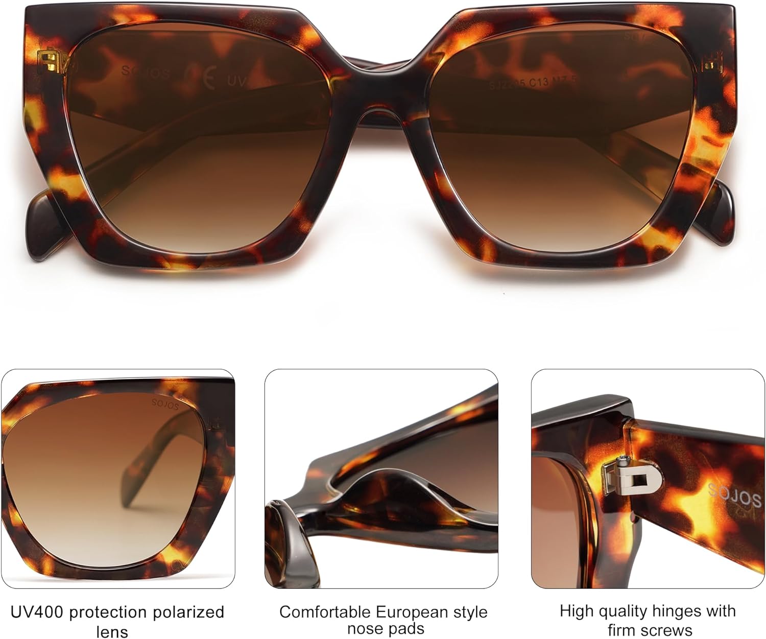 SOJOS Retro Cateye Polarized Oversized Sunglasses Womens Vintage Square Designer SunniesBrown TortoiseBrown