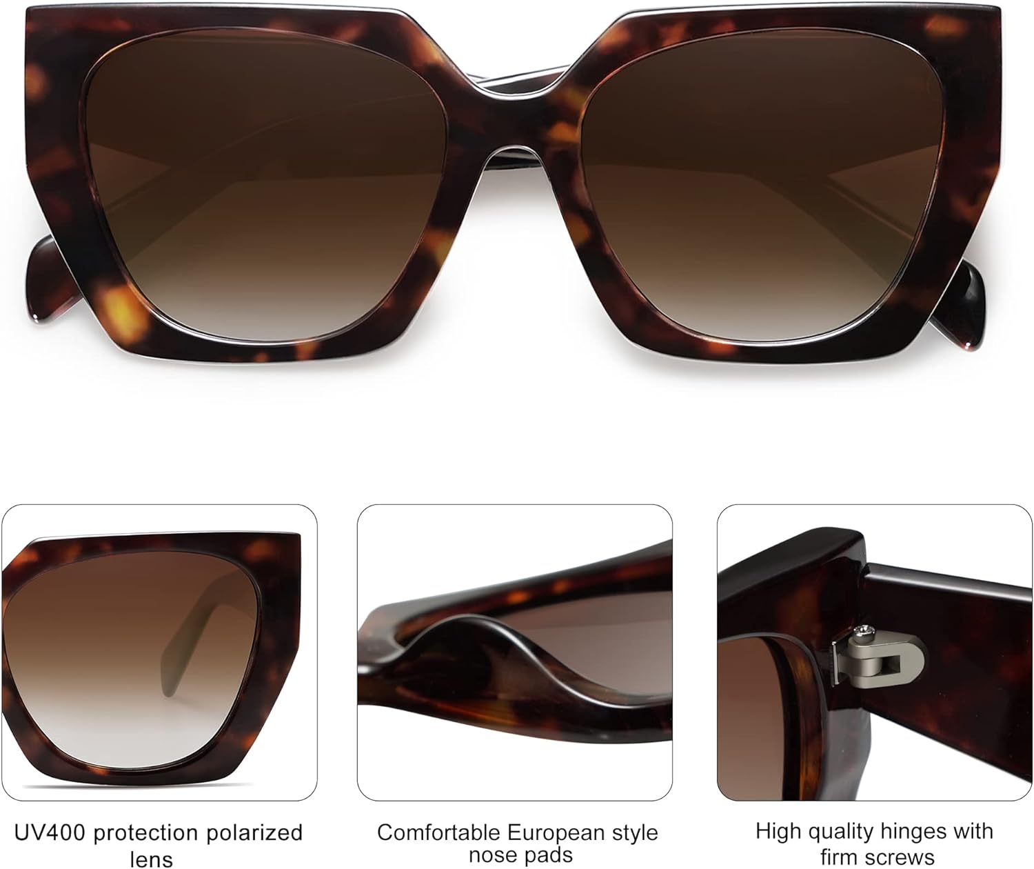 SOJOS Retro Cateye Polarized Oversized Sunglasses Womens Vintage Square Designer SunniesDark TortoiseBrown