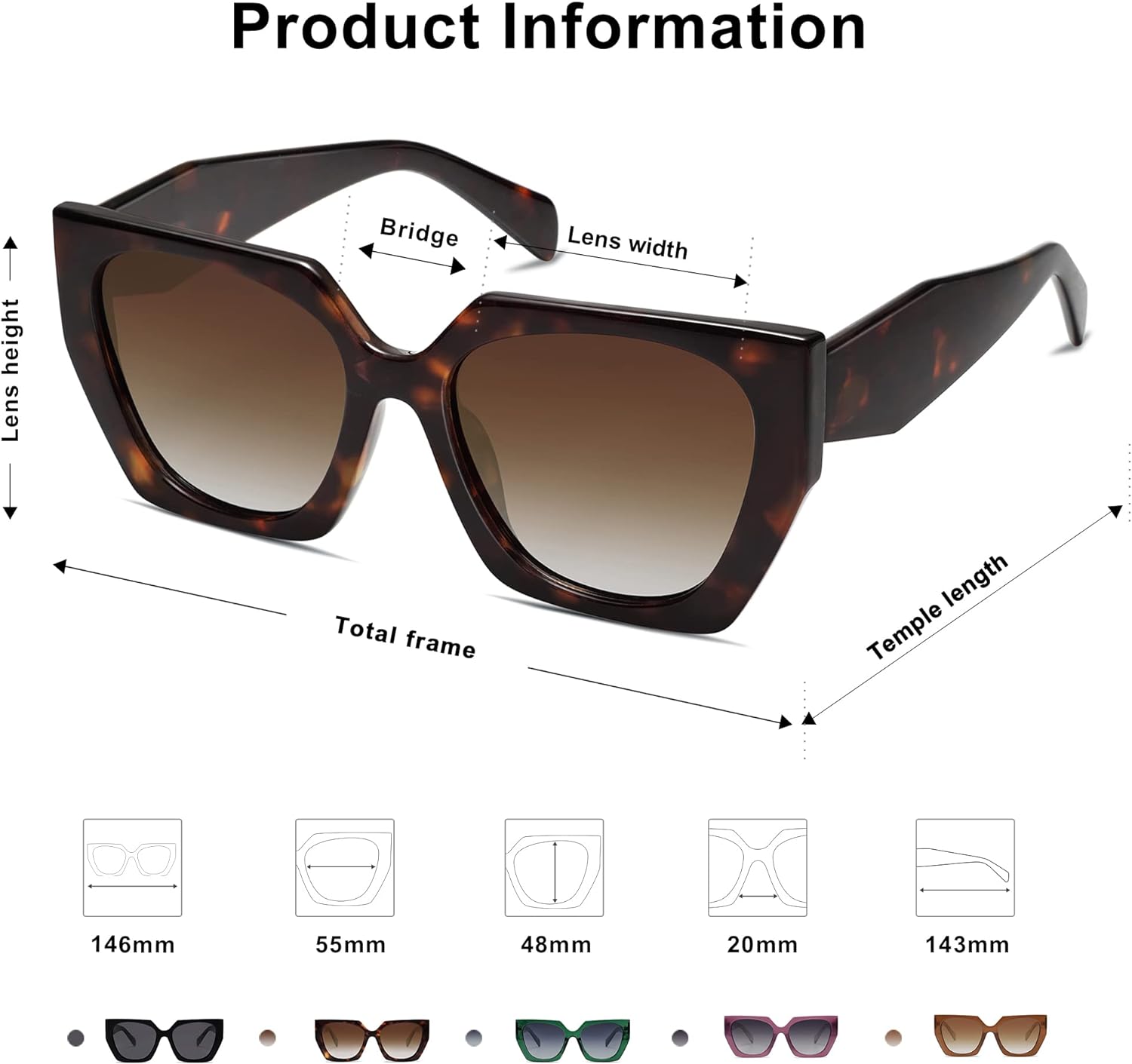 SOJOS Retro Cateye Polarized Oversized Sunglasses Womens Vintage Square Designer SunniesDark TortoiseBrown