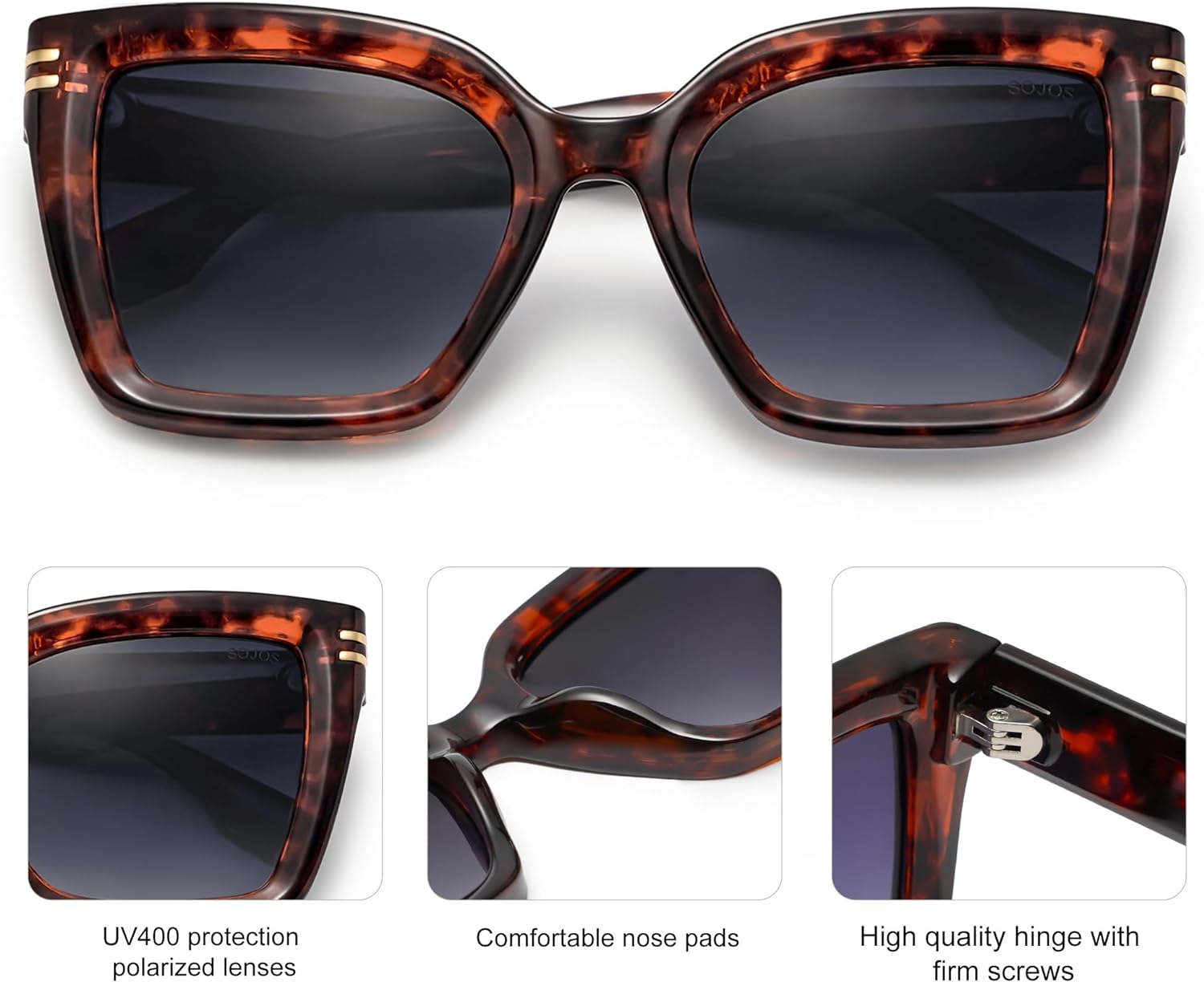 SOJOS Retro Oversized Polarized Cat Eye Sunglasses Womens Vintage Shades Trendy Stylish Sunnies SJ2291Brown TortoiseGrey Lens