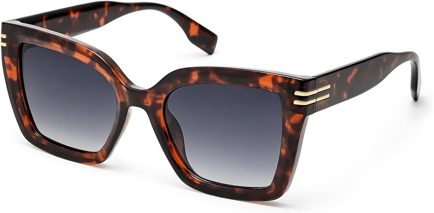 SOJOS Retro Oversized Polarized Cat Eye Sunglasses Womens Vintage Shades Trendy Stylish Sunnies SJ2291Brown TortoiseGrey Lens