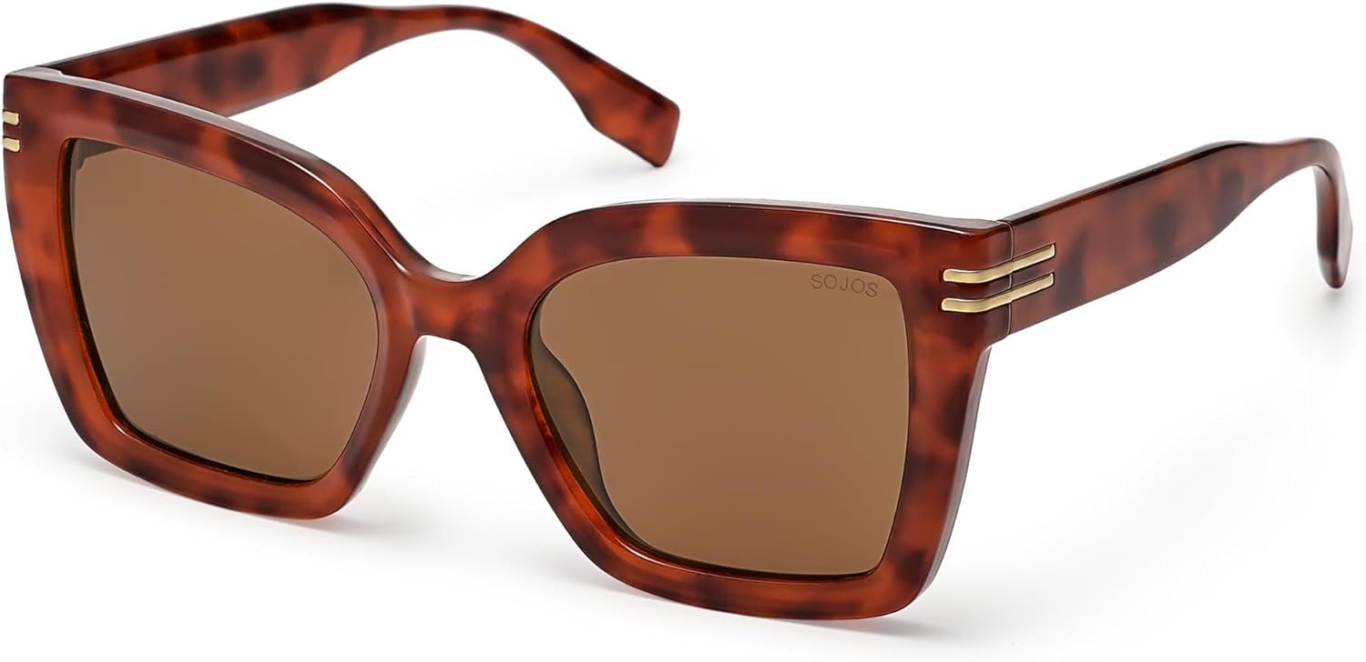 SOJOS Retro Oversized Polarized Cat Eye Sunglasses Womens Vintage Shades Trendy Stylish Sunnies SJ2291Red TortoiseBrown Lens