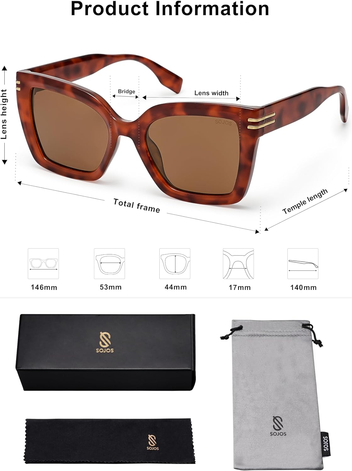 SOJOS Retro Oversized Polarized Cat Eye Sunglasses Womens Vintage Shades Trendy Stylish Sunnies SJ2291Red TortoiseBrown Lens