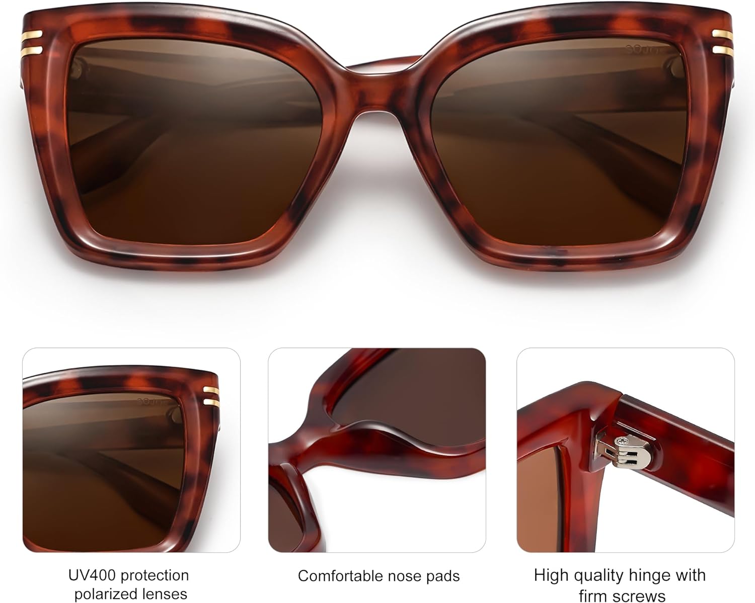 SOJOS Retro Oversized Polarized Cat Eye Sunglasses Womens Vintage Shades Trendy Stylish Sunnies SJ2291Red TortoiseBrown Lens
