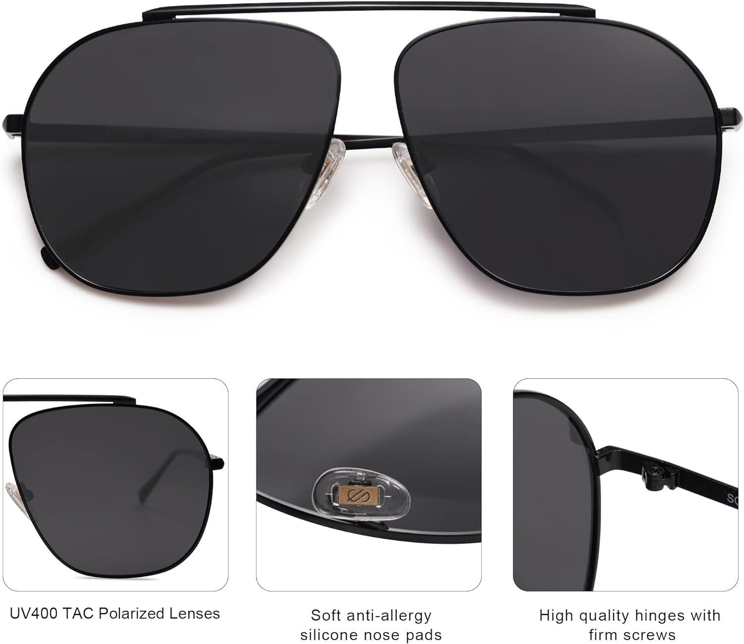 SOJOS Retro Oversized Square Polarized Aviator Sunglasses Womens Mens Classic Vintage Metal Sunnies SJ1173BlackGrey