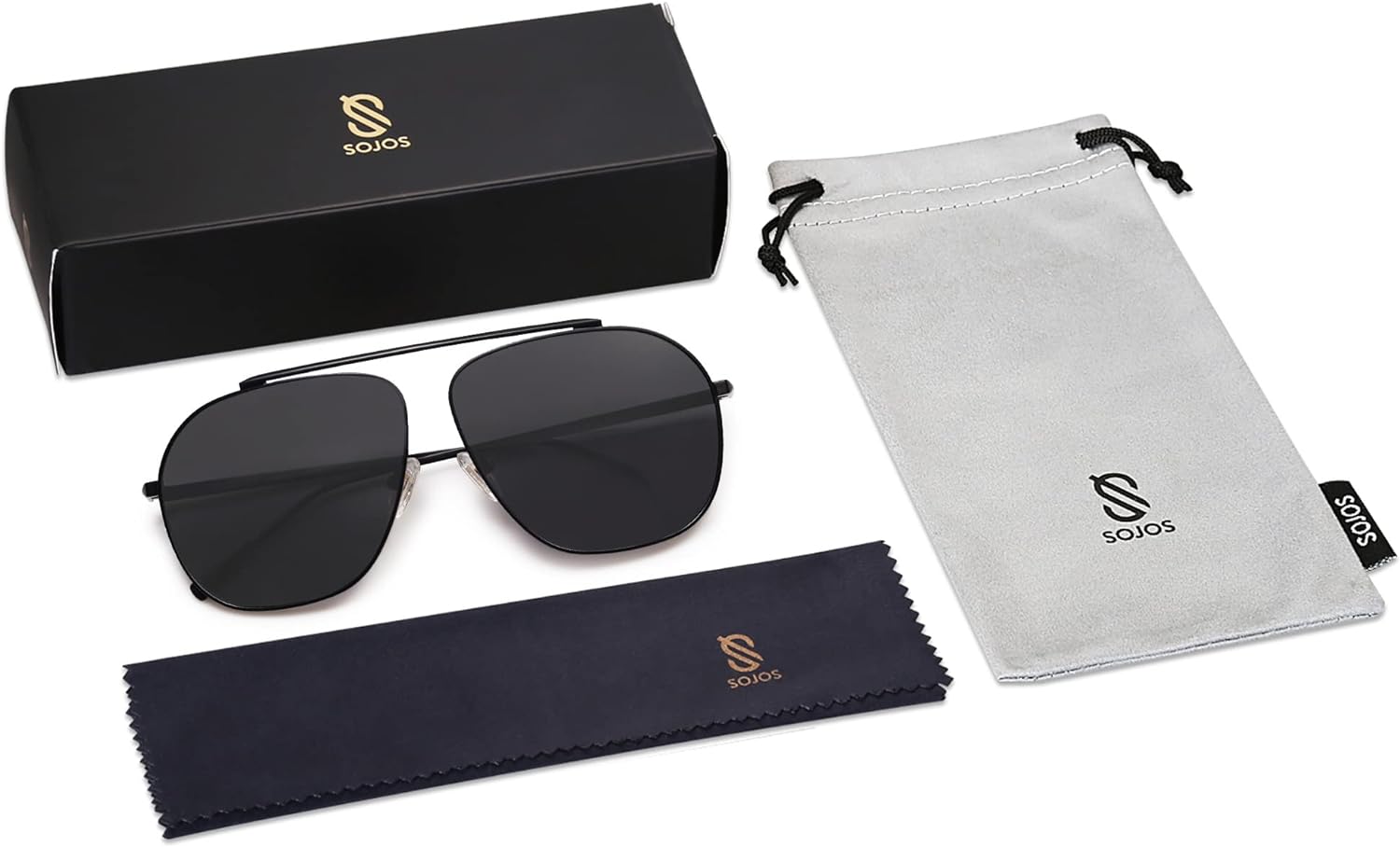 SOJOS Retro Oversized Square Polarized Aviator Sunglasses Womens Mens Classic Vintage Metal Sunnies SJ1173BlackGrey