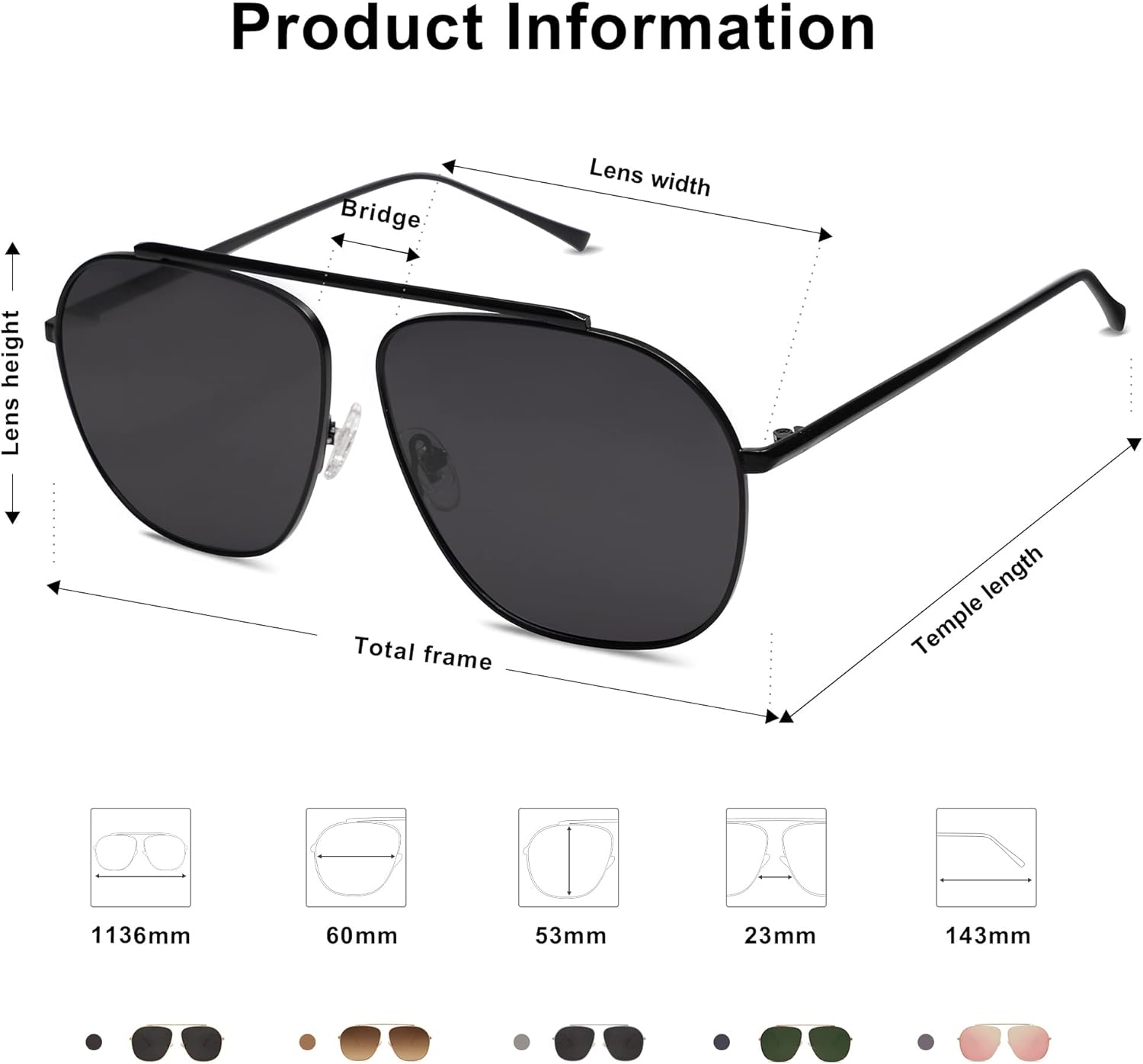 SOJOS Retro Oversized Square Polarized Aviator Sunglasses Womens Mens Classic Vintage Metal Sunnies SJ1173BlackGrey