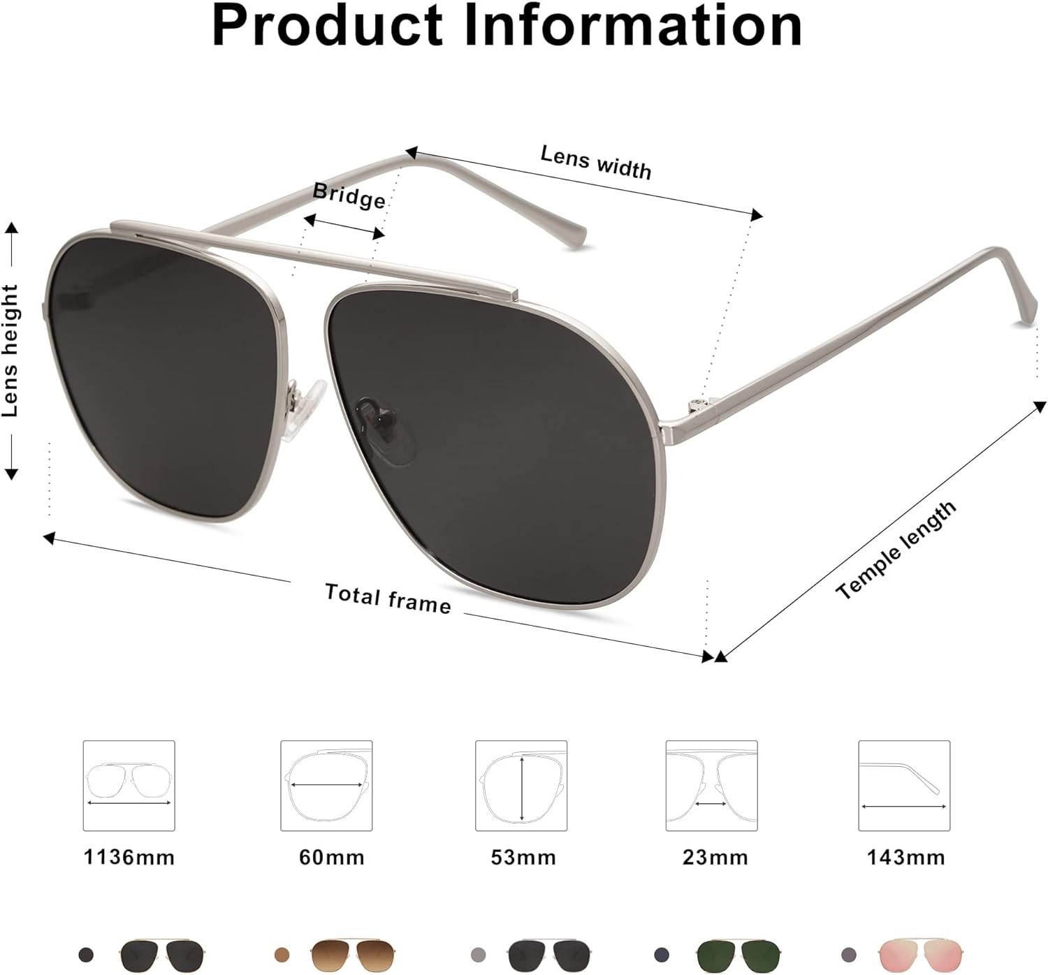 SOJOS Retro Oversized Square Polarized Aviator Sunglasses Womens Mens Classic Vintage Metal Sunnies SJ1173SilverGrey