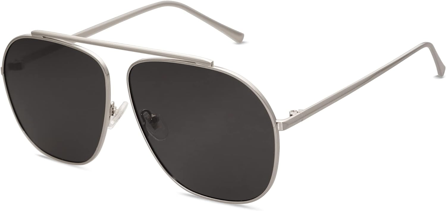 SOJOS Retro Oversized Square Polarized Aviator Sunglasses Womens Mens Classic Vintage Metal Sunnies SJ1173SilverGrey