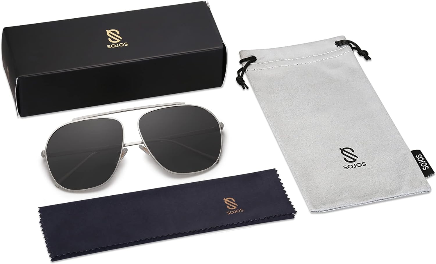 SOJOS Retro Oversized Square Polarized Aviator Sunglasses Womens Mens Classic Vintage Metal Sunnies SJ1173SilverGrey