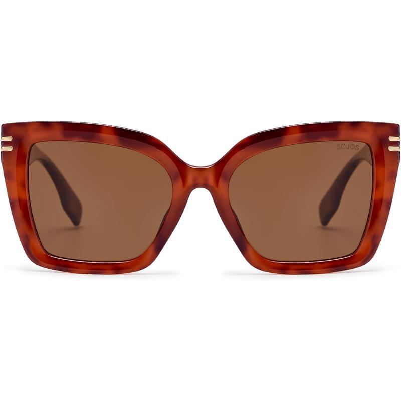 SOJOS Retro Oversized Polarized Cat Eye Sunglasses Womens Vintage Shades Trendy Stylish Sunnies SJ2291Red TortoiseBrown Lens