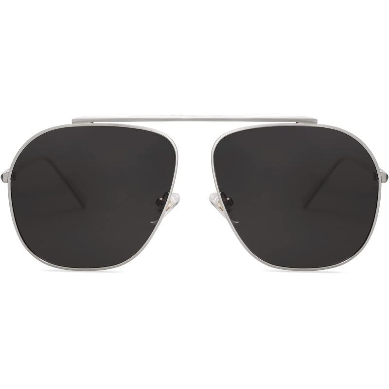 SOJOS Retro Oversized Square Polarized Aviator Sunglasses Womens Mens Classic Vintage Metal Sunnies SJ1173SilverGrey