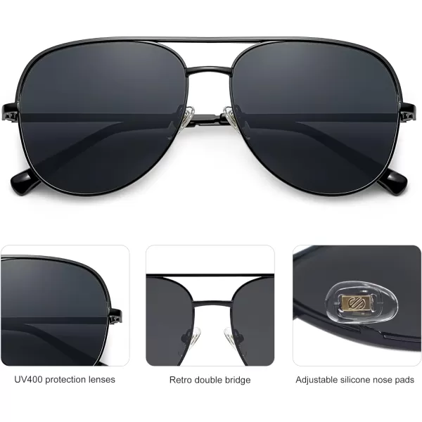 SOJOS Classic Aviator Sunglasses for Women Men Trendy Oversized Metal Frame UV400 Lenses SJ1220Black FrameBlack BarGrey Lenses