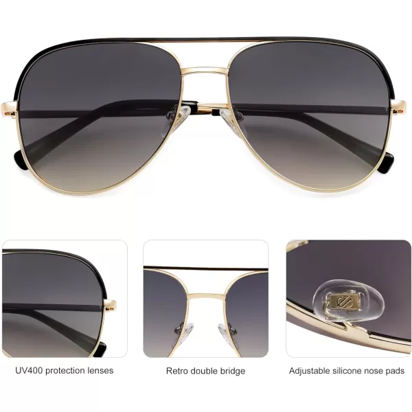 SOJOS Classic Aviator Sunglasses for Women Men Trendy Oversized Metal Frame UV400 Lenses SJ1220Gold FrameBlack BarGrey Gradient Brown Lenses