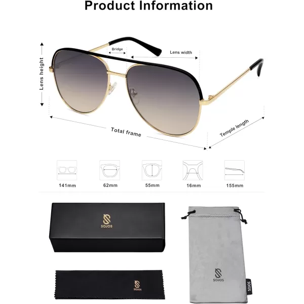 SOJOS Classic Aviator Sunglasses for Women Men Trendy Oversized Metal Frame UV400 Lenses SJ1220Gold FrameBlack BarGrey Gradient Brown Lenses