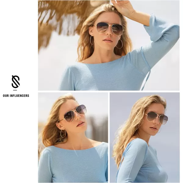 SOJOS Classic Aviator Sunglasses for Women Men Trendy Oversized Metal Frame UV400 Lenses SJ1220Gold FrameBlack BarGrey Gradient Brown Lenses