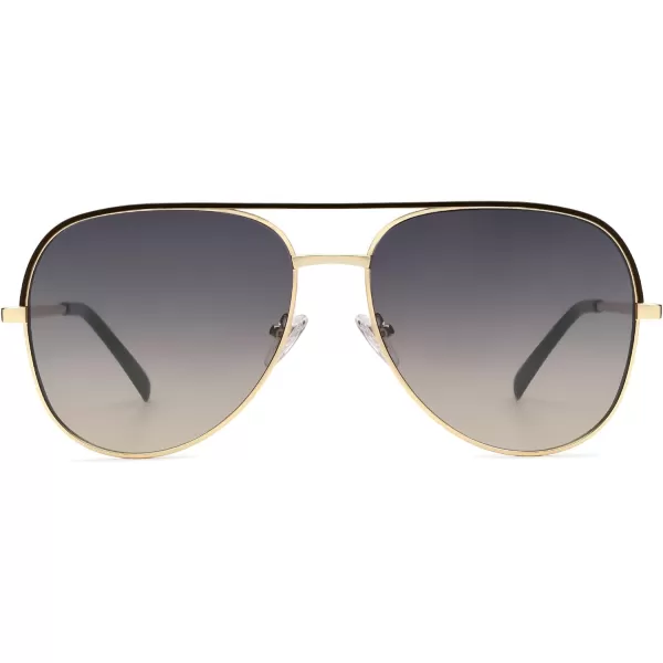 SOJOS Classic Aviator Sunglasses for Women Men Trendy Oversized Metal Frame UV400 Lenses SJ1220Gold FrameBlack BarGrey Gradient Brown Lenses
